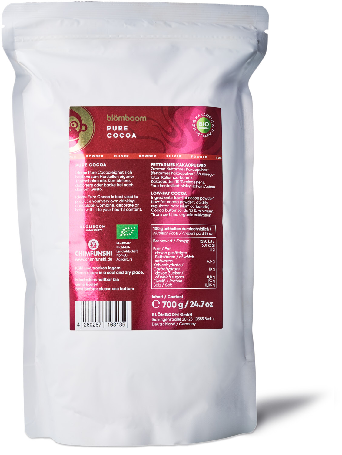 Metalldose + Refillbeutel und Magnet "Pure Cocoa BIO 0,7kg"