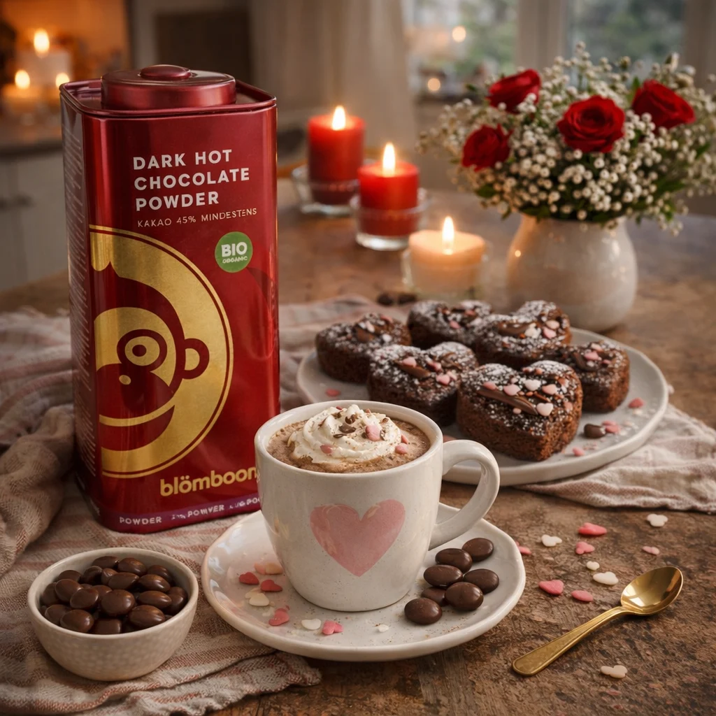 Kakao romantisch mit Rosen und Kerzen