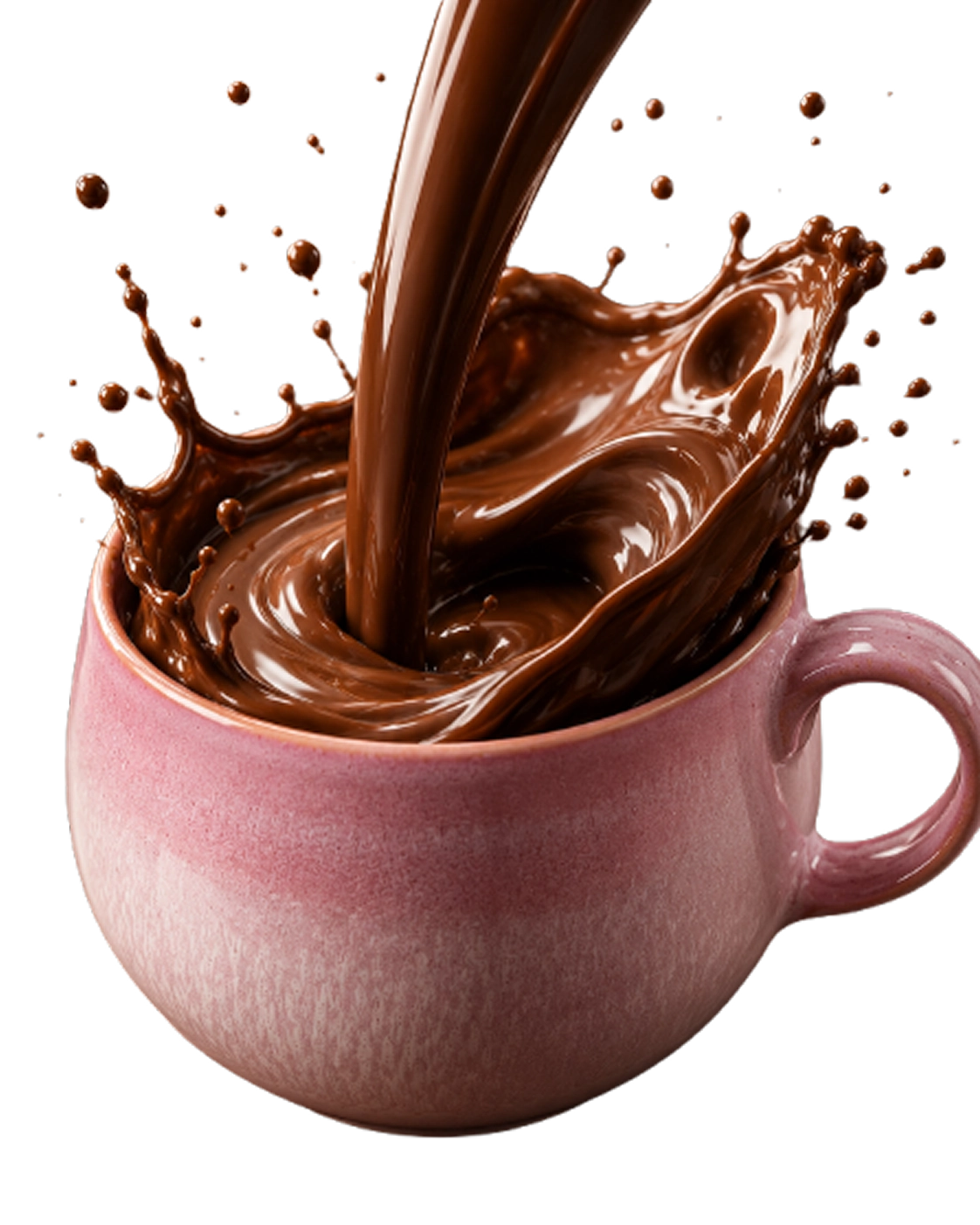 Flüssige Blömboom Schokolade wird in eine Tasse gegossen