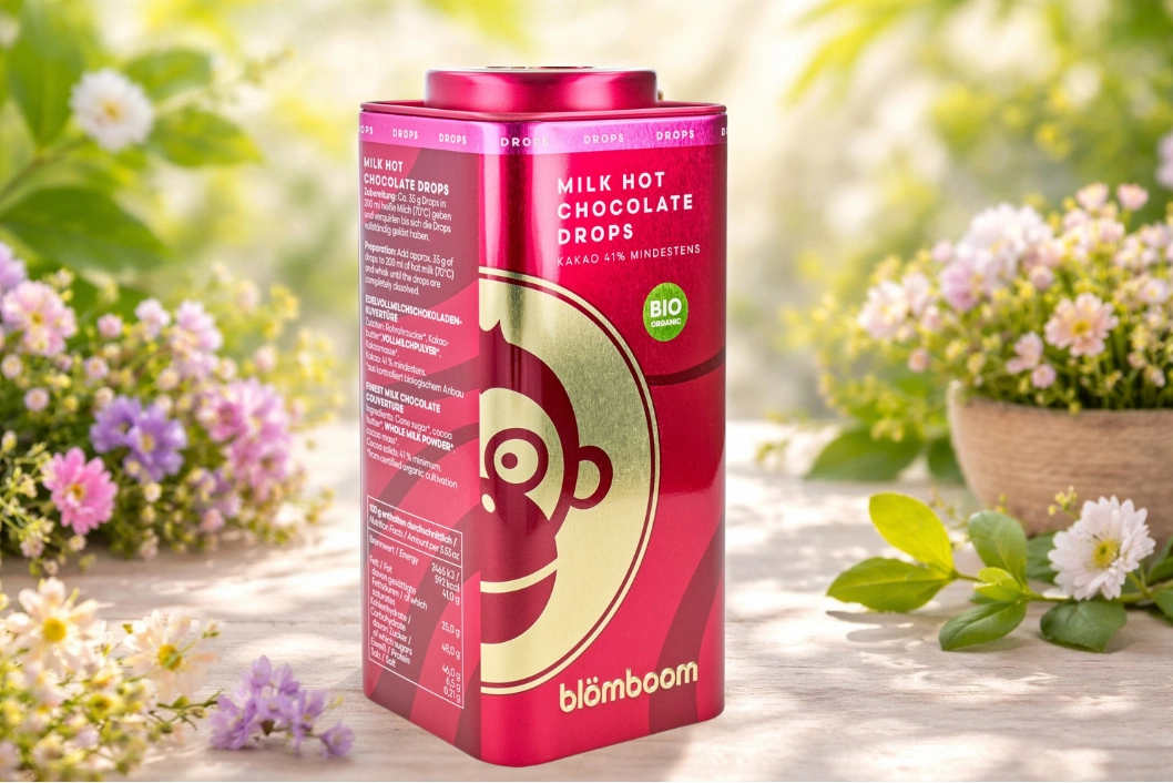 Blömboom Dose zwischen Blumen im Frühling