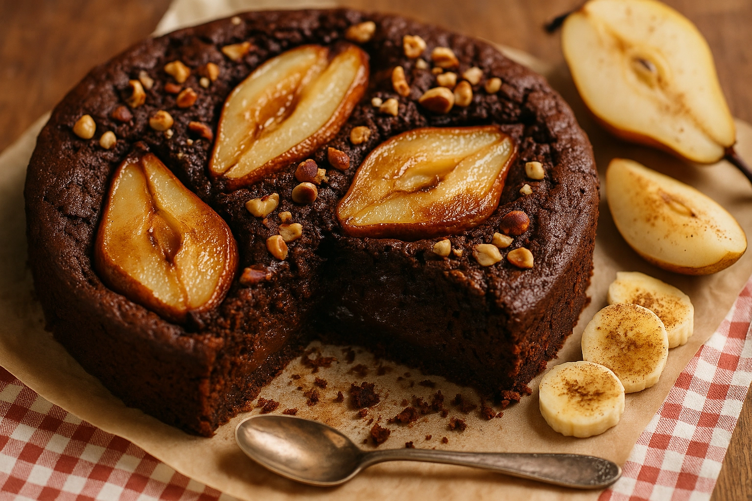 Schokoladen-Birnen-Haselnuss Kuchen