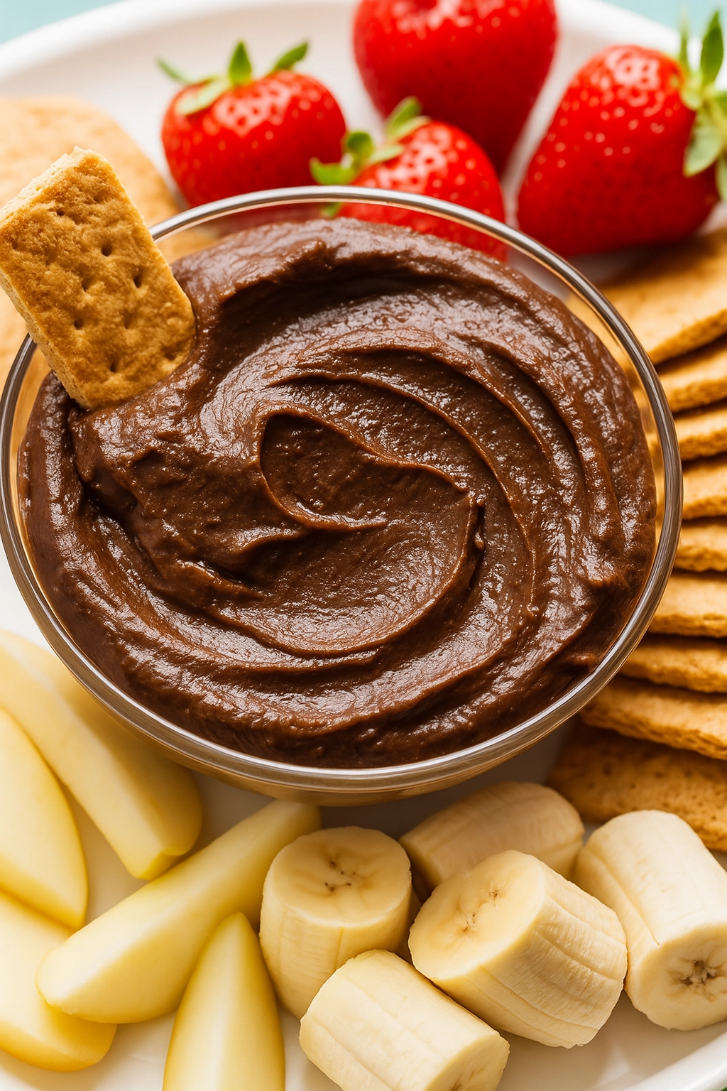 Schokoladenmousse mit geschnittenem Obst als gesunden Snack zwischendurch